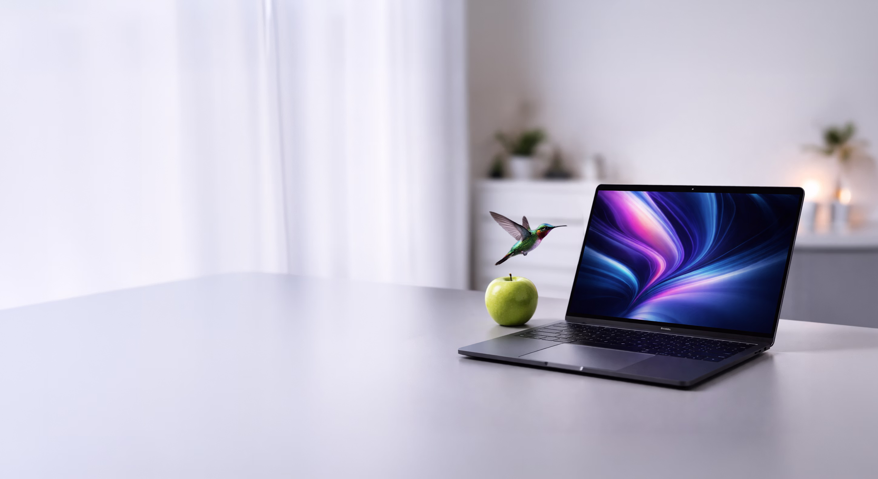 Workspace with laptop and desk for the hero section